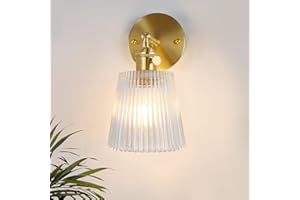 Shenmoyl Vintage Wall Sconces with Transparent Stripe Glass Lampshade 180 Degree Adjustable Brass Sconces Modern Wall Lighting Fixture with Switch for Bedside Bedroom Doorway