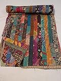Tribal Asian Textiles Indian Ikat Kantha Quilt Embroidered Bedspread Throw Gudri Queen Blanket 003