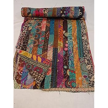 Couvre-Lit Kantha Réversible Tribal Asian Textiles - Coton Pur Queen Size Fait Main