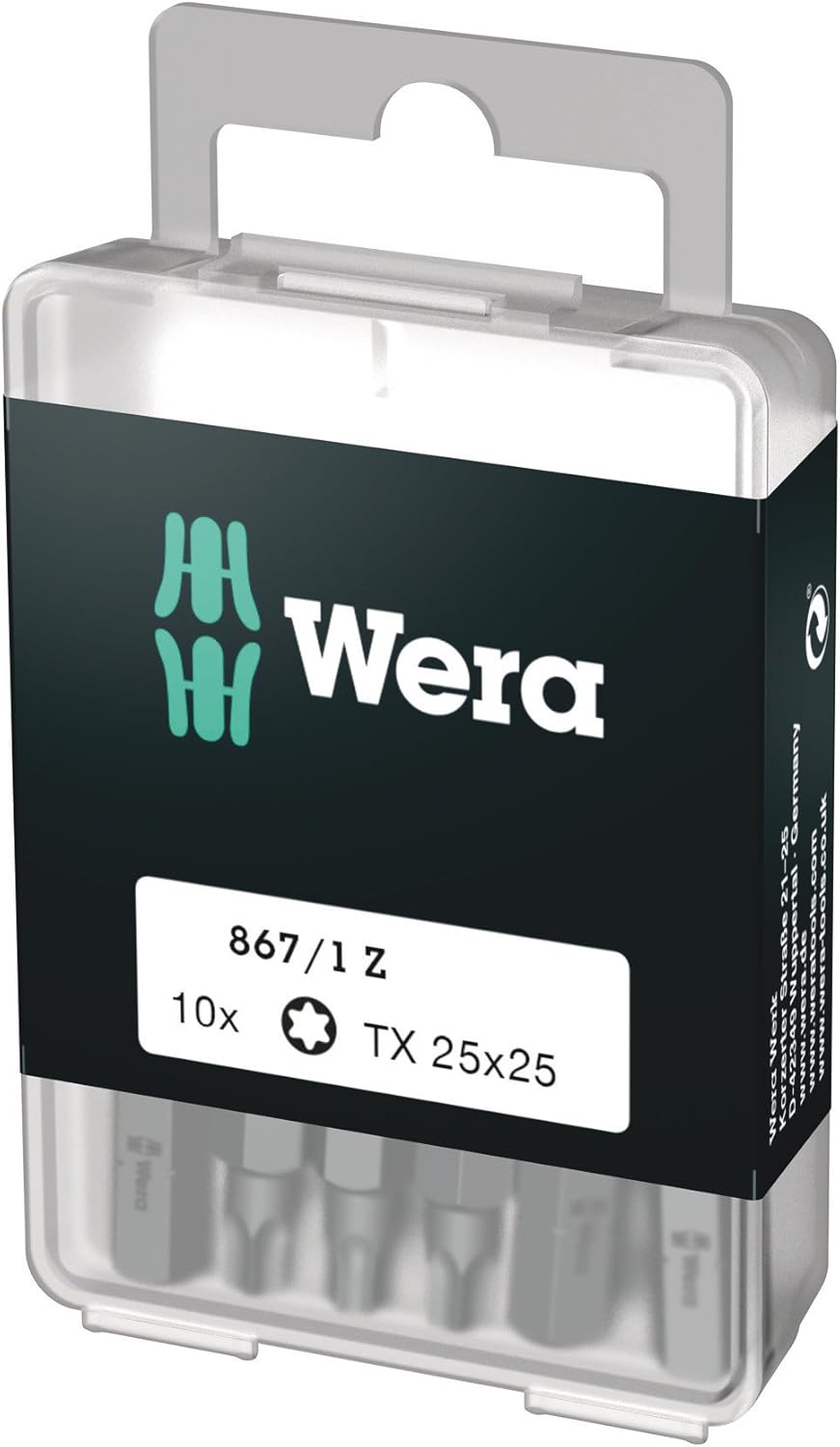 Wera 05072409001 Torx Extra-Tough Bits 867/1 Z TX25 x 25 mm, Pack of 10, Silver