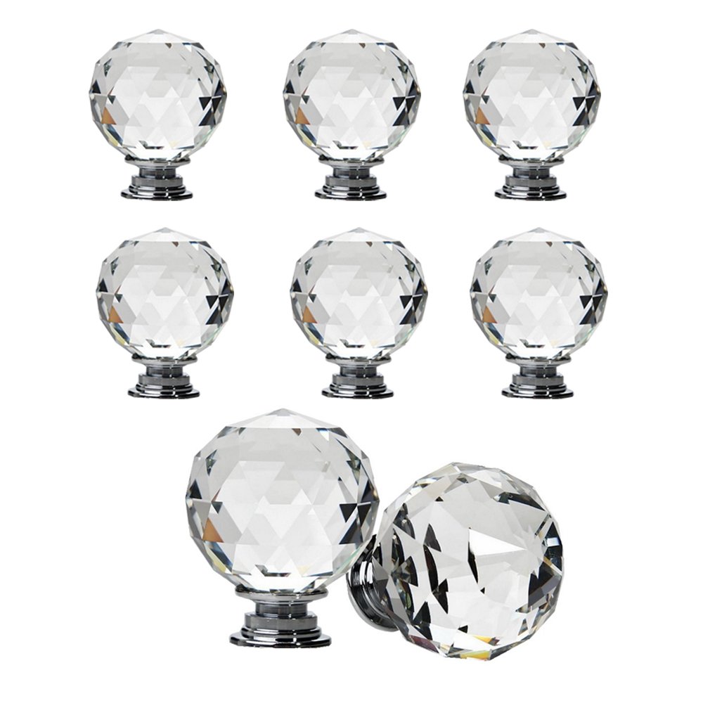 NUODWELL 8 Pcs Spherical Drawer Knob Crystal Pull Handles Cupboard Wardrobe Knobs (40MM