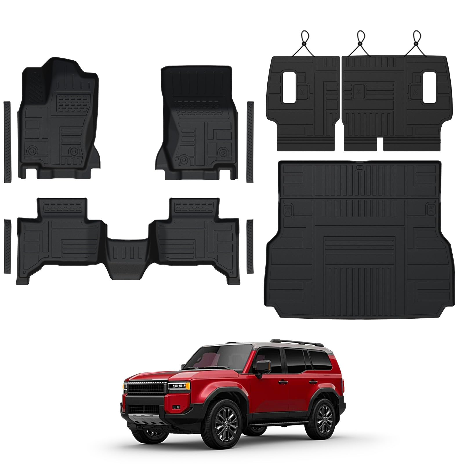 Photo 1 of GALVAGNITE Floor Mats Set for 2024 2025 Toyota Land Cruiser Prado 5 Seats, Full Coverage All Weather Floor Mats Cargo Mat with Backrest Protectors & Door Sill Guards for Land Cruiser Accessories