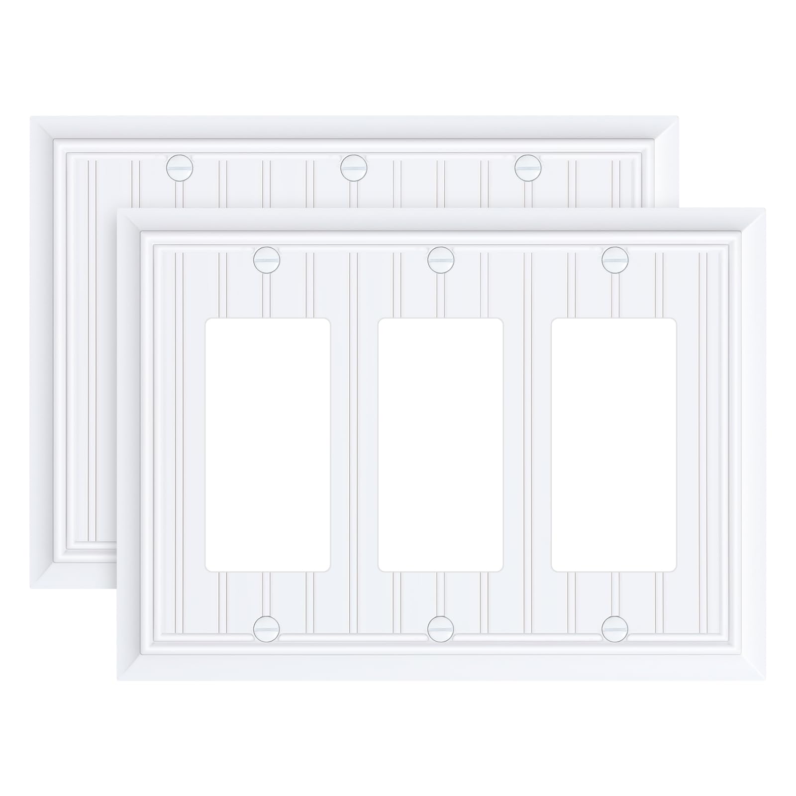 Photo 1 of 2-Pack Classic Beadboard Decorative Tripple Decorator Outlet Cover Plate, Durable Natural Bamboo Fiber Pure White Wall Plates for Electrical Outlets, Receptacle, GFCI Outlet, Dimmer Switch, 3-Gang