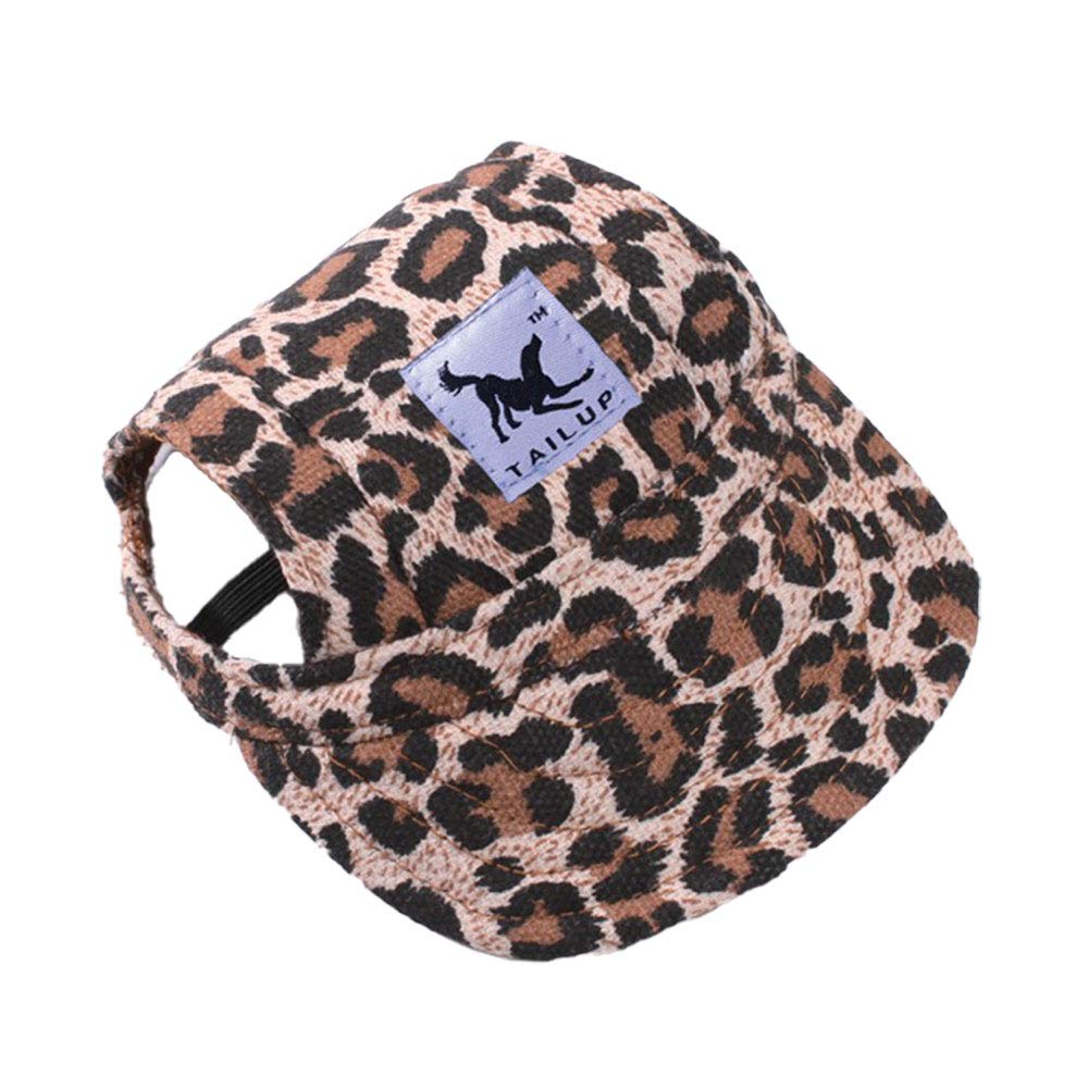 Leconpet Baseball Caps Hats with Neck Strap Adjustable Comfortable Ear Holes for Small Medium and Large Dogs in Outdoor Sun Protection (M, Leopard)
