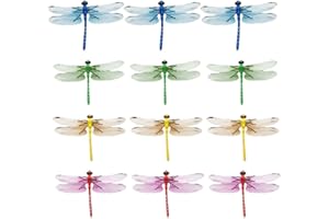 12Pcs DragonflyClip,12cm FakeDragonfly,Dragonflies Hat Clip,DragonflyFairyGarden Decor,FakeDragonflyfor Indoor Outdoor Decor,