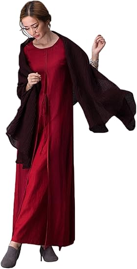 Amazon Bofeifs ボーフィズ 100 天然シルク リネン 綿麻 エレガント リゾートワンピース レトロアンティーク風 2点セット H型 七分袖 着痩せ マキシワンピース結婚式 パーティードレス ワンピースレディース 15秋 ワンピース チュニック 通販