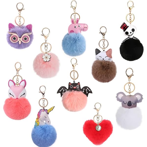 Llaveros Con Pompón De Piel Sintética Suave - Juego De 3 Piezas, Colores Variados, Para Bolso, Coche O Mochila