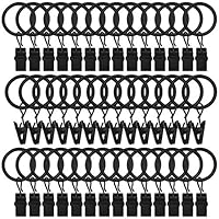 Topspeeder 42 Pack Curtain Rings with Clips Decorative Drapery Rustproof Vintage 1 Inch Interior Diameter Black