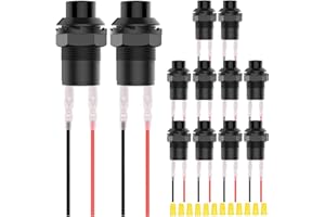 MKBKLLJY 12Pcs 12mm Black Mini Round Latching Push Button Switch AC 250V 1.5A 125V 3A On Off 2Pin Self-Locking Micro Switch 12V with Terminal Wires&Wiring Cap for Car Boat PC,Table Lamp