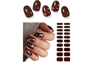 AutyaMee Semi Cured Gel Nail Strips (Dark Brown Amber), 20 Pcs Gel Nail Wraps, Stickers, Salon Quality, Long Lasting, Works with Any UV Lamps
