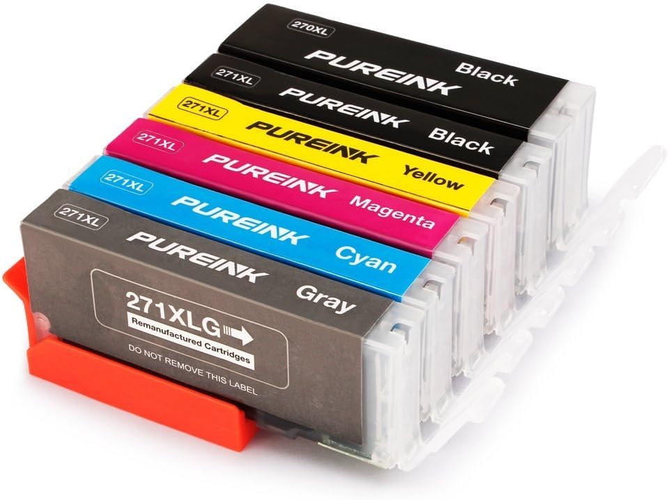 PUREINK Ink Cartridges Replacement for Canon PGI-270XL CLI-271XL, (1 Gray 1 Black 1 Photo Black 1 Cyan 1 Magenta 1 Yellow) 1 Set 6 Color High Yield, Work with Canon PIXMA MG7720 TS8020 TS9020 Printer