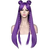 ColorGround Long Straight Purple Braided Wig with two Buns for Cosplay and Cons