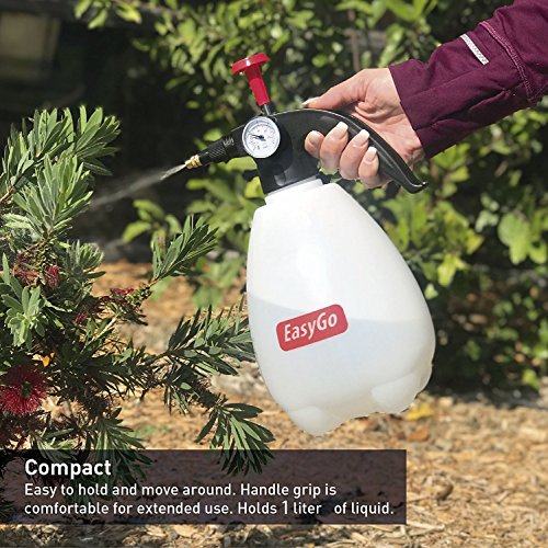 EasyGo Spray Bottle 1 Liter (34 Ounces) Hand Pump Pressure Sprayer W/Pressure Gauge – Mister Setting - Great for Gardening, Fertilizing, Cleaning & General Use Spraying Water - Chemicals - Pesticides