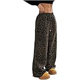 SOLY HUX Wide Leg Jeans for Women Leopard Print Y2K Pants Elastic Waist Baggy Casual Loose Trousers with Pockets