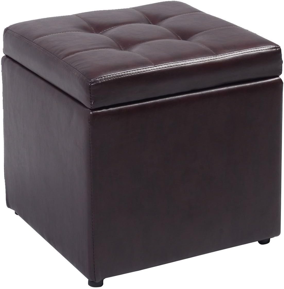 SZFMMY ® Ottoman Pouffe Storage Single Seat Toy Box Foot Stool 40 x 40 x 40 cm Faux Leather living room Saving Space functional (Brown)