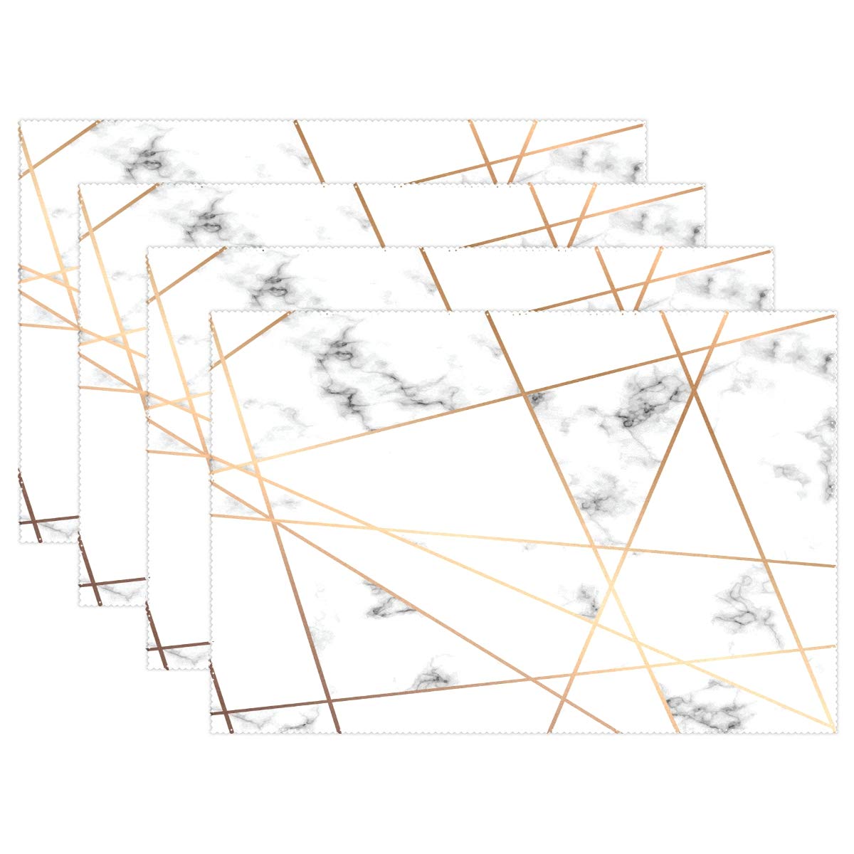 ALAZA Placemats Set of 4, White Marble With Gold Geometric Lines Dining Table Children Kids Place Mats Kitchen Mats for Household Hotel D¨¦cor