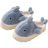 Zuwxeu Plush Home Slippers for Men and Women, Cartoon Shark Animal Cotton Slippers, Winter Indoor Warm Soft and Comfortable Thick-soled Shoes