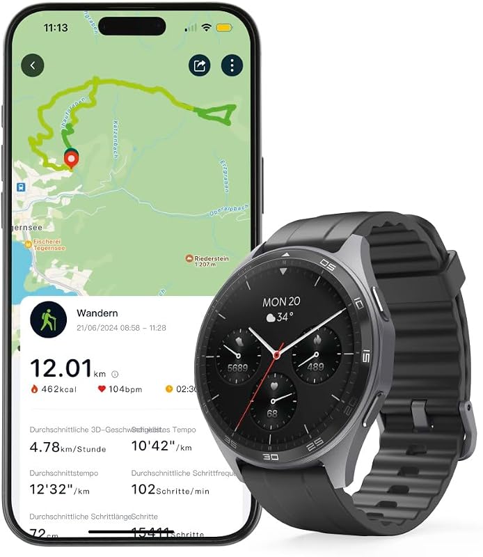 Montre connectée GPS Intégré 7010" (Montre Sport, écran AMOLED 1,43", Fonction Prise d’appels, contrôle Vocal Siri/Google, étanche IP68/3 ATM), Anthracite