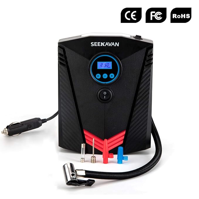 Seekavan Auto Kompressor, Portable Auto-Luftpumpe Reifen-Kompressor mit LED Bildschirm und Zubehör, für Auto, SUV, Fahrrad, M