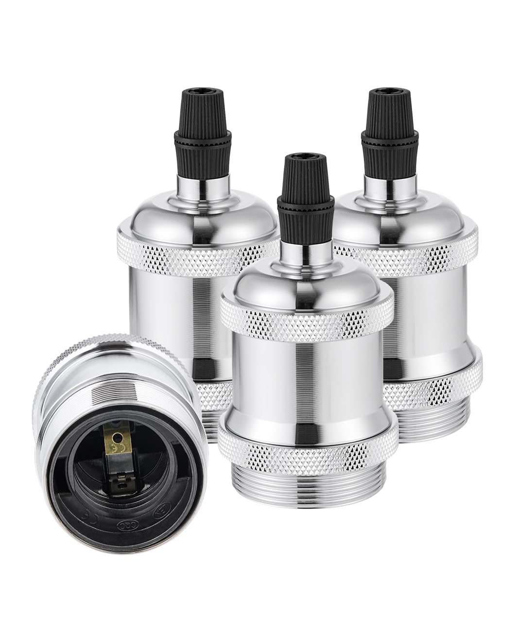 Vecys 4 PCS E27 Vintage Bronze Lamp Socket Adapter Edison Retro Lamp Holder Adapter for Vintage Light Bulbs Pendant Lamp（Silver）