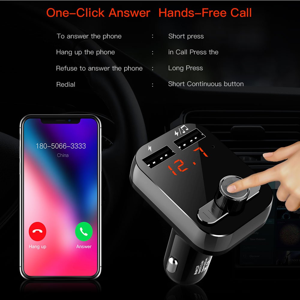 Bluetooth FM Transmitter for Car Radio,Uverbon Wireless In-Car FM Transmitter Audio Adapter Receiver With Hands-free Call +3.1A Dual usb car charge for iPhone, Samsung, etc
