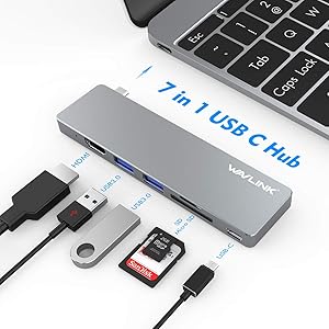 USB C Hub for MacBook Pro 2016/2017,Wavlink Pass-Through Charging PD Hub Adapter,Type C Aluminum Hub for MacBook with 4K HDMI, SD/Micro SD Card Reader,USB3.0 (Space Grey)