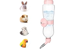 VANNON 17oz Small Animal Water Dispenser for Crate, Parrots Water Bottle for Cage, Chewproof Pet Water Bottle for Rabbits, Guinea Pigs, Ferrets, Chinchillas and Other Small Rodents, Top Fill, Pink