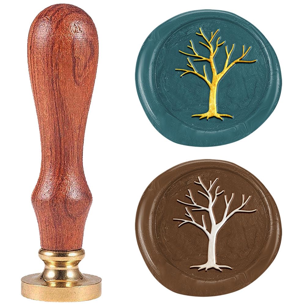 DELORIGIN Wax Seal Stamp Dead Tree Wax Stamps 25mm Removable Brass Sealing Stamp Head With Wooden Handle Retro Wax Sealing Stamp for Gift Wrap Envelopes Halloween Cards Decoration