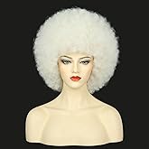karlery Adult Women Short Curly Platinum Blonde Afro 70s Kinky Disco Wig Heat Resistant Synthetic Fiber Fluffy Natural Looking Costume Halloween Party Wig