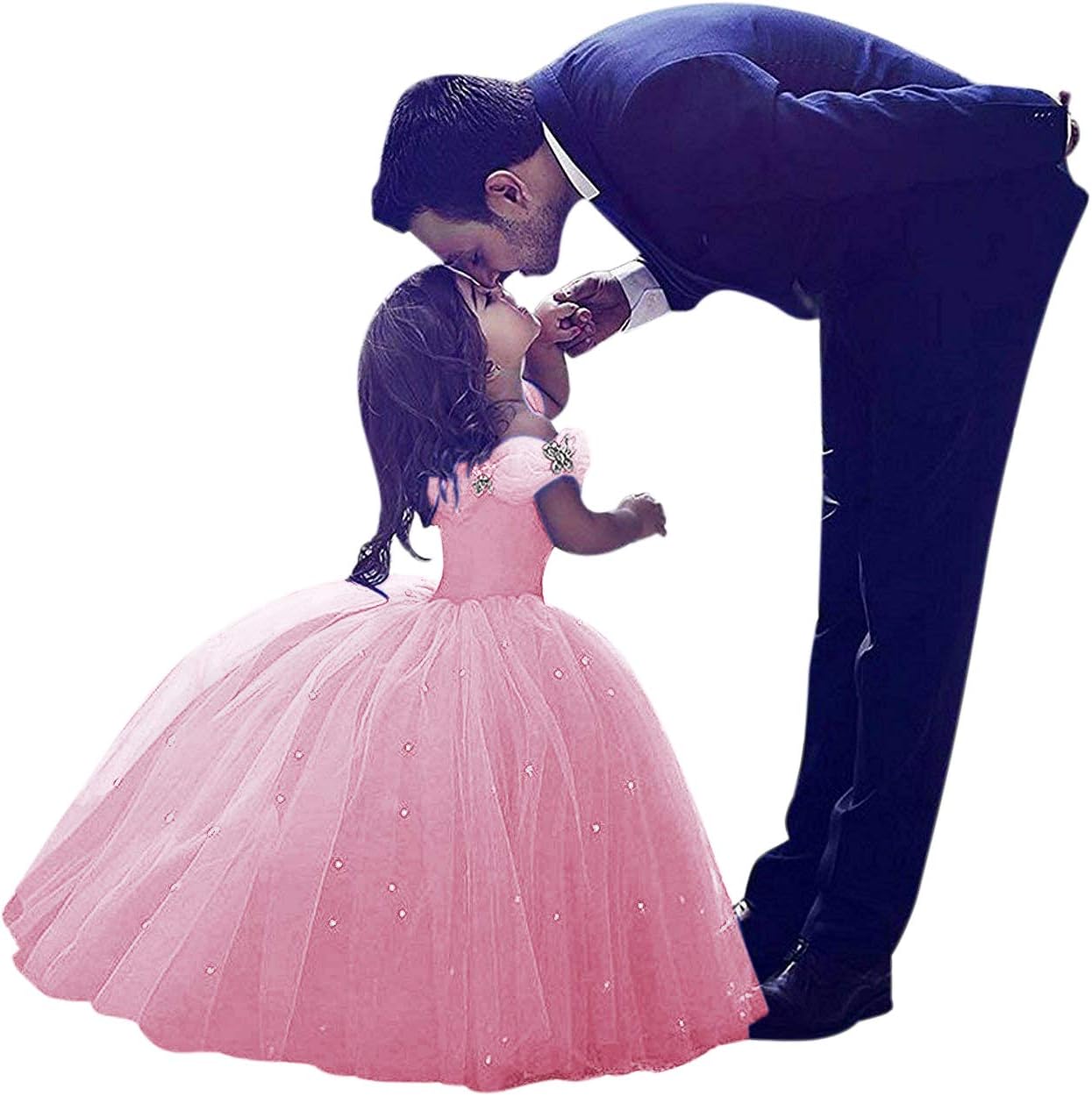 QueenBridal Flower Girls Dress Long Toddler Pageant Dress Off Shoulder Princess Ball Gown QB-F04