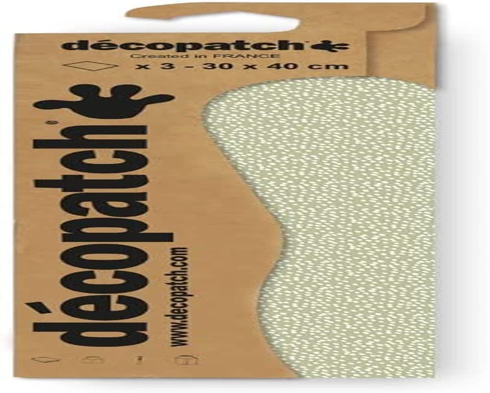Décopatch C879C - A pocket of 3 sheets of paper - Printed patterns, white dots on a green background - 30x40 cm