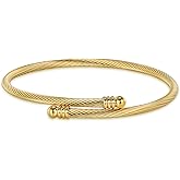 LEGENTLISUR Dainty Twist Rope Cable Bracelets Stainless Steel Open Cuff Bracelet with Oval Beaded Adjustable Bracelet Minimalist Jewelry Gifts for Women