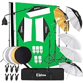 Kshioe Photography Lighting Kit, 6.5x10feet/2x3m Backdrops Stand Support System, 5 in 1 reflectors, 1600w 5500k Umbrellas Softbox Continuous Lighting Kit for Portrait, Product and Video Shooting