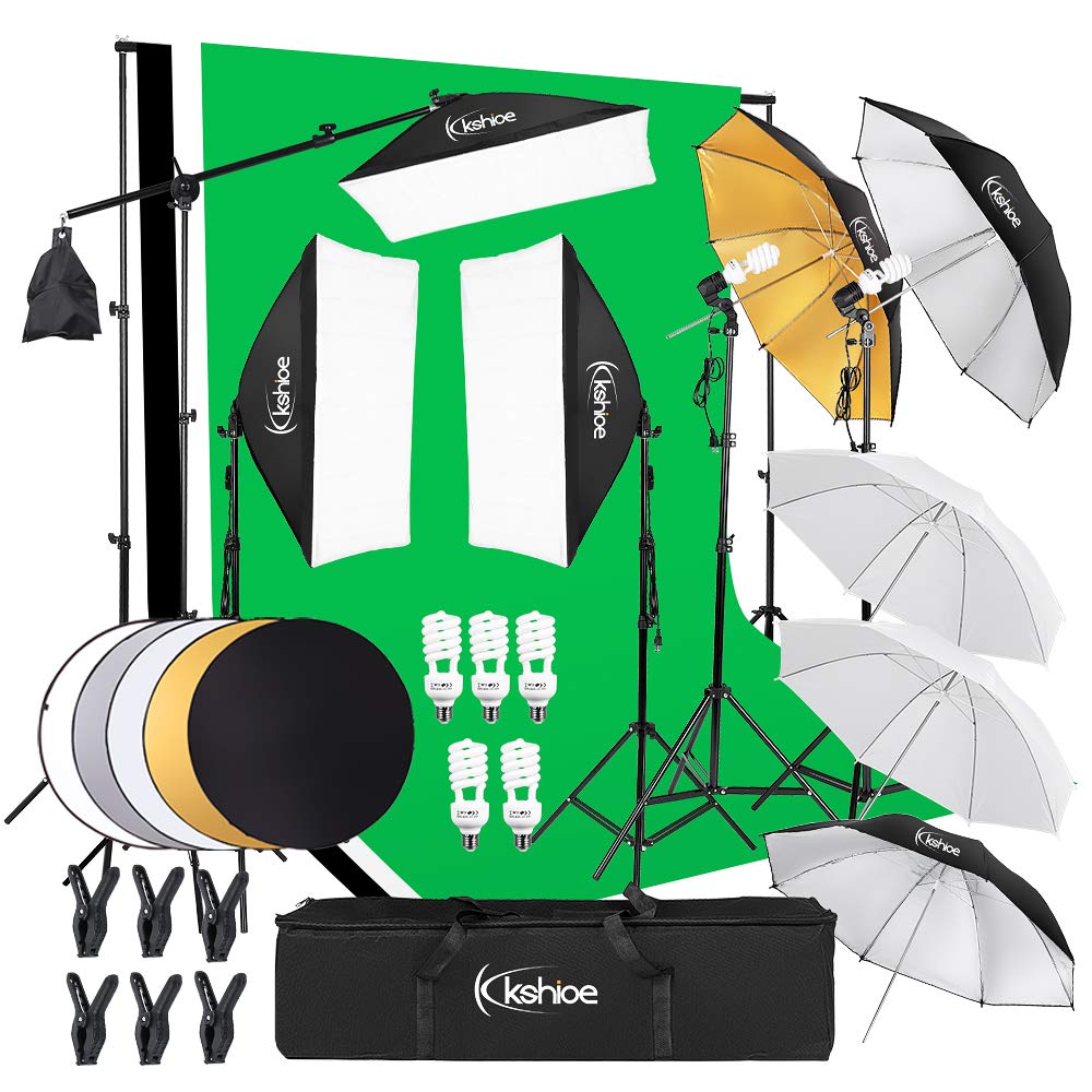 Kshioe Photography Lighting Kit, 6.5x10feet/2x3m Backdrops Stand Support System, 5 in 1 reflectors, 1600w 5500k Umbrellas Softbox Continuous Lighting Kit for Portrait, Product and Video Shooting Image Kshioe Photography Lighting Kit, 6.5x10feet/2x3m Backdrops Stand Support System, 5 in 1 reflectors, 1600w 5500k Umbrellas Softbox Continuous Lighting Kit for Portrait, Product and Video Shooting Image