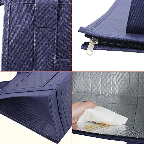 ATBAY Insulated Grocery Tote Bag Large Reusable Shopping Bags with Zippered Top and Outside Pocket,Navy blue (2 Pack)