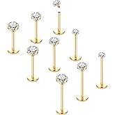 Aumeo 18G 16G Labret Jewelry Flat Back Nose Lip Rings Studs Stainless Steel Tragus Forward Helix Medusa Ashley Lip Monroe Labret Piercing Jewelry for Women