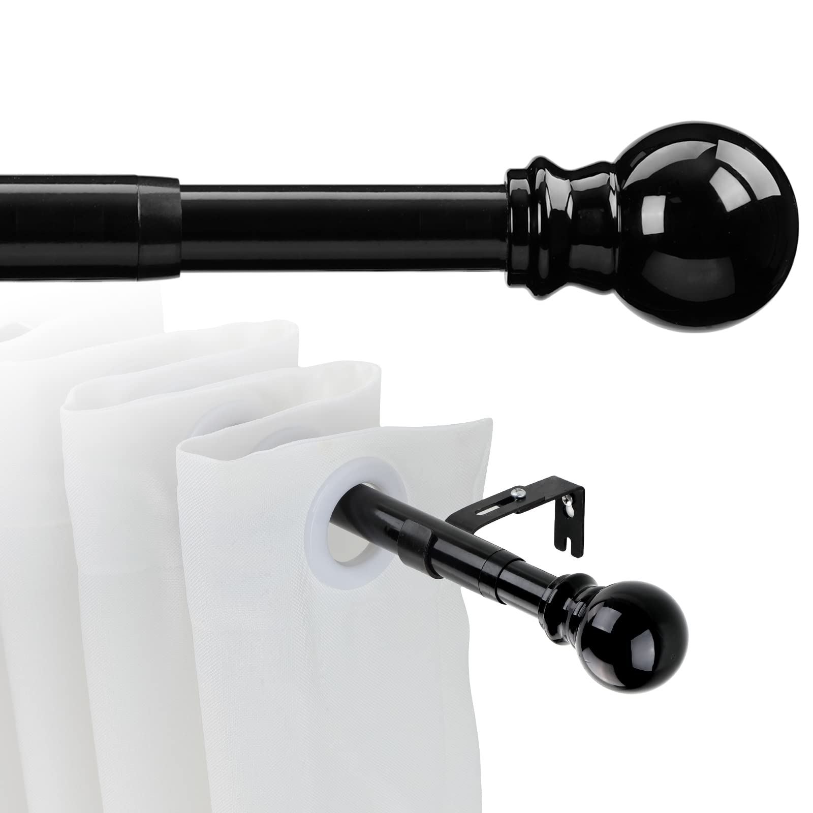 Photo 1 of 1 Inch Adjustable Grommet Curtain Rod-Black Curtain Rods for Windows 34 to 84" Drapery, Heavy-Duty living room curtain rod with 3 Brackets,Curtain ring for Bedroom, Kitchen Outdoor Patio