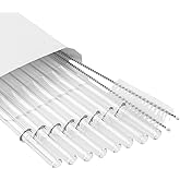 Straws for YETI, 8 Pack Reusable Tumbler Replacement for YETI Straw Lids, 9 inch Clear Glass Drinking Straws Set with 2 Cleaning Brushes for Smoothies, Milkshake