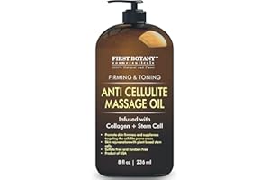 First Botany, Anti-Cellulite Massage Oil Infused with Collagen & Stem Cells - Natural Cellulite & Stretch Mark Treatment for Men & Women - 8 oz