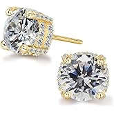 ADAIER Hypoallergenic Cubic Zirconia Stud Earrings for Women & Men 24K Gold Plated Sterling Silver Post, Big Brilliant CZ Simulated Diamond Halo Studs Sensitive Ear Friendly Fashion Jewelry Gift (SE-3003)