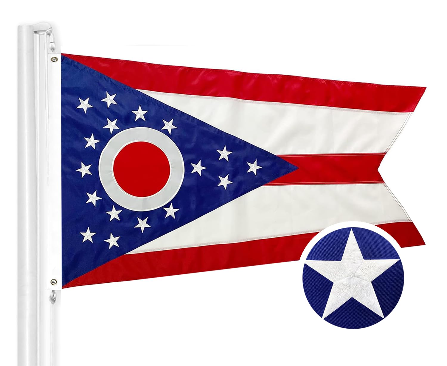 WINBEE Ohio State Flag 3x5 Ft - Double Sided Embroidered, Heavy Duty Nylon, Sewn Stripes, Brass Grommets and Waterproof UV Protected. All Weather American Ohio Flags Banner Great for Ondoor and