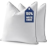 MIULEE Goose Feather Down 20x20 Pillow Insert Set of 2 with 100% Down-Proof Cotton Cover, Soft Fluffy Decorative Pillow for Sofa Bed Couch Living Room White