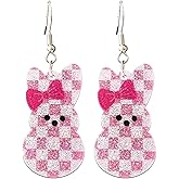 Shiny Acrylic Easter Bunny Mushroom Moon Dangle Drop Earrings Colorful Lightweight Glitter Waterdrop Rabbit Animal Earrings Happy Easter Statement for Women Holiday Party Jewelry Gifts-Style D