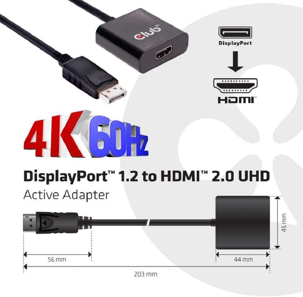 Club 3D CAC 2070 DisplayPort 1.2 to HDMI 2.0 UHD Active Adapter - Black - Image 4