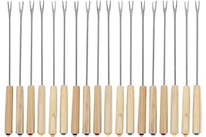 PATKAW 18pcs Fondue Forks Stainless Steel with Wooden Handles, Heat Resistant Cheese and Fruit Skewers