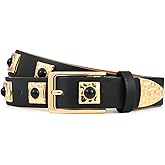RISANTRY Black Belt for Women Fashionable Gold Buckle with Gold Metal Accents Casual Style for Jeans and Dresses