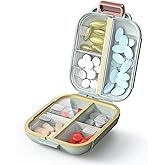 ZHIYES 7 Compartments Travel Pill Organizer, Foldable Portable Airtight Daily Pill Box, Compact Pill Case for Purse & Pocket,
