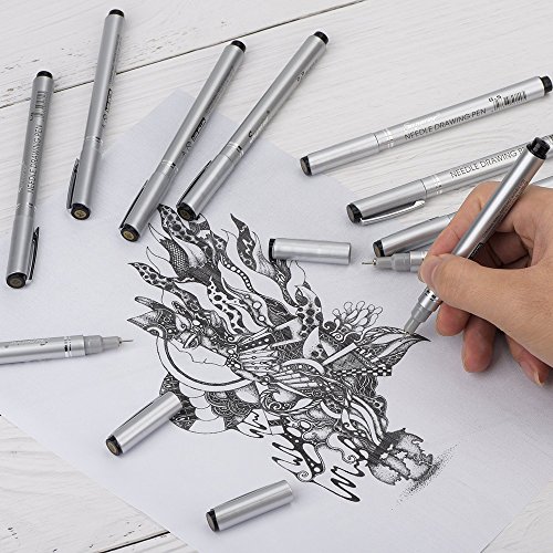 Looneng Technical Fineliner Pens for Artist Illustration, Sketching Drawing Comic Manga Writing, Pack of 10 Assorted Tip Sizes, Black Ink - Thumbnail 4