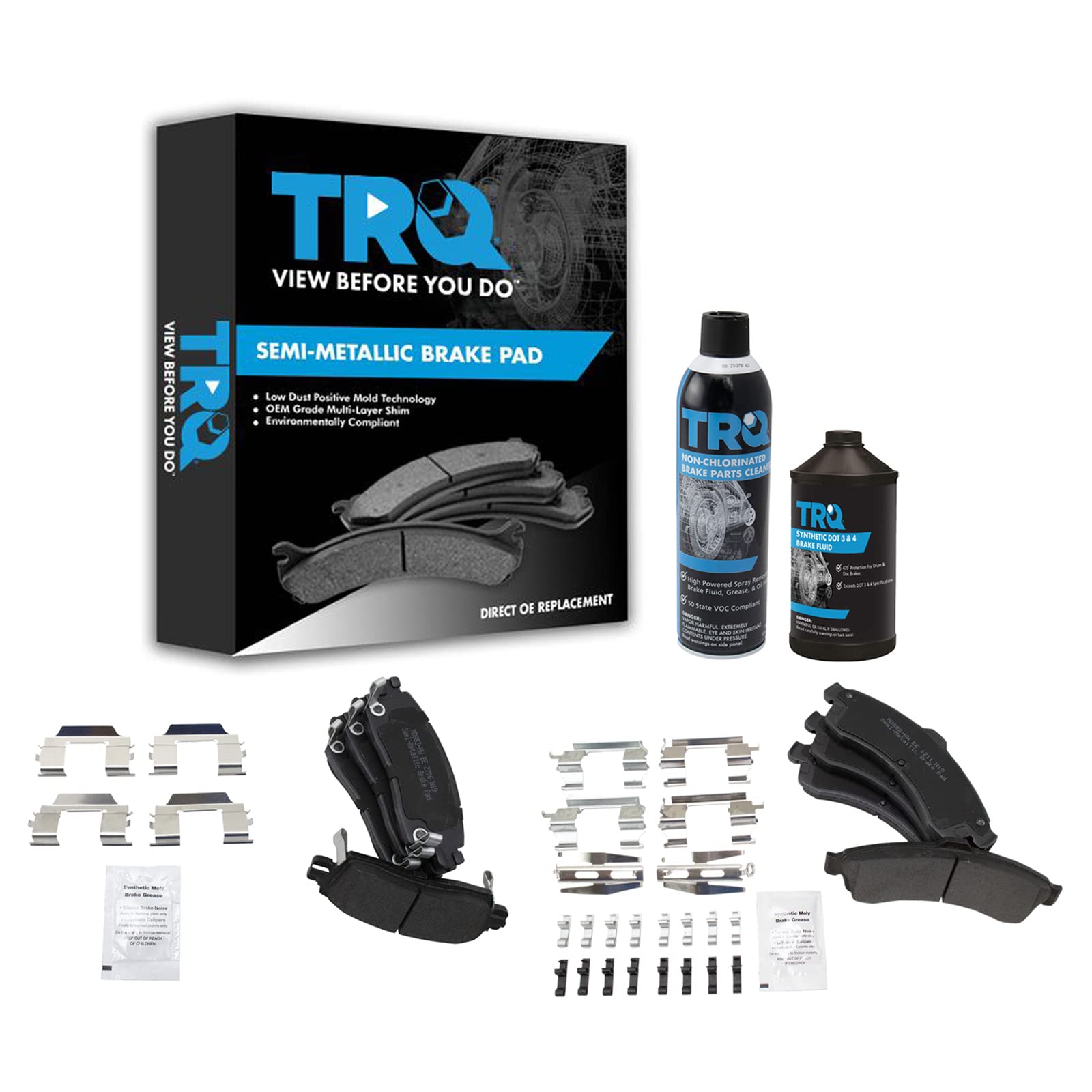 TRQ Semi Metallic Brake Pad Front & Rear Kit w/Chemicals Compatible with GM SUV Truck Image