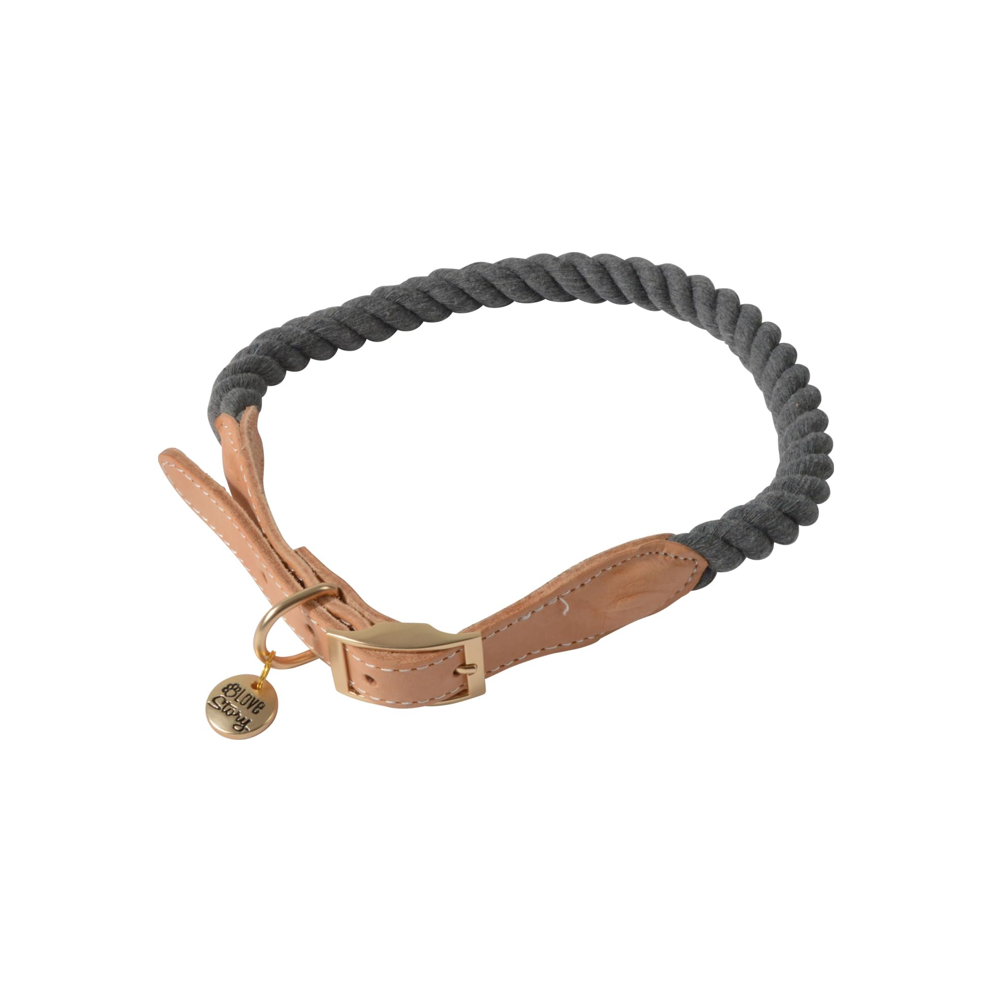 Love Story, Adjustable Cotton and Leather Cord Necklace Size S 35.5 to 43.5 x D2 cm City Anthracite